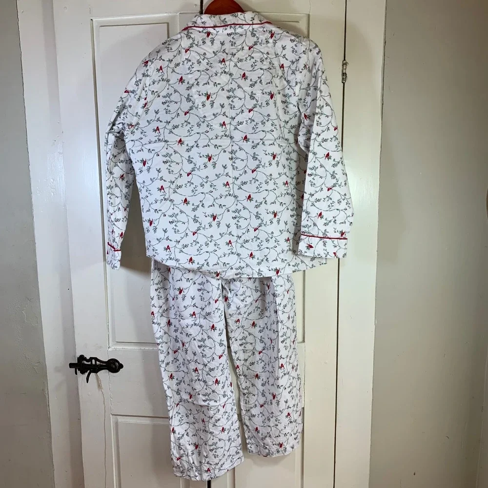 Charter Club Intimates Women PL Cotton Flannel Pajama Set Cardinal‎ Bird Lover